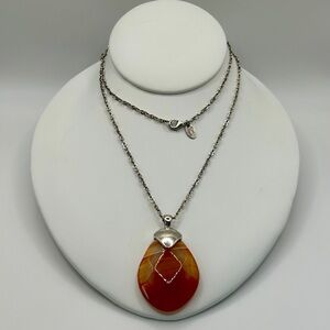 26” Kiam Family Silver & Agate Stone Pendant Necklace